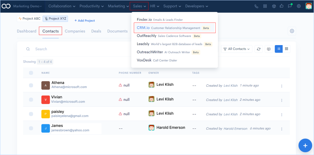 Exported Contacts in CRM